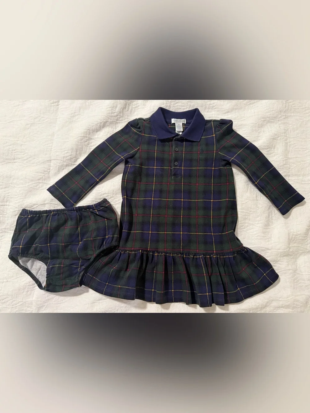 RALPH LAUREN - Plaid Stretch Mesh Polo Dress and Bloomer - Size 18m